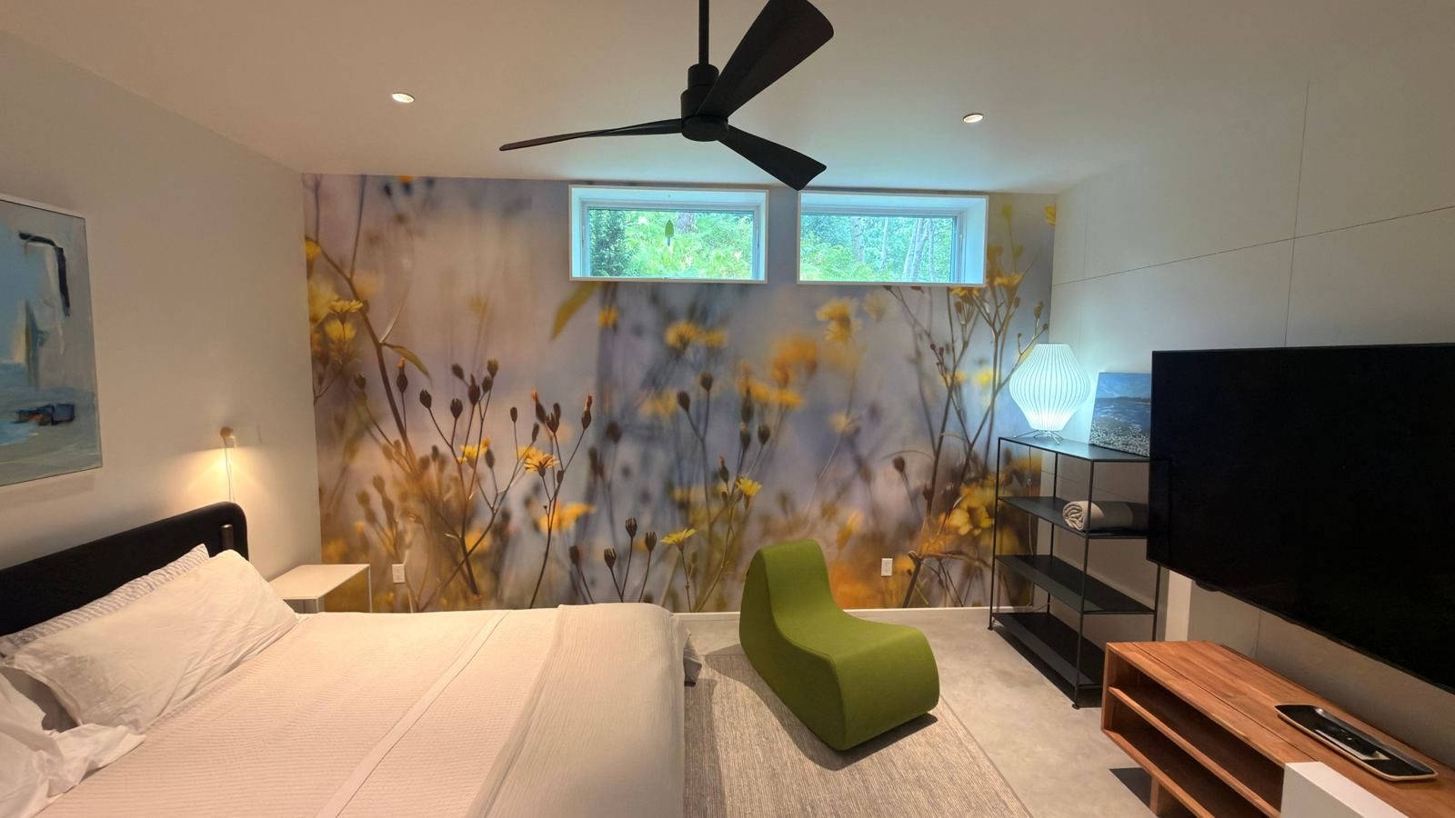 Bedroom with wildflower mural